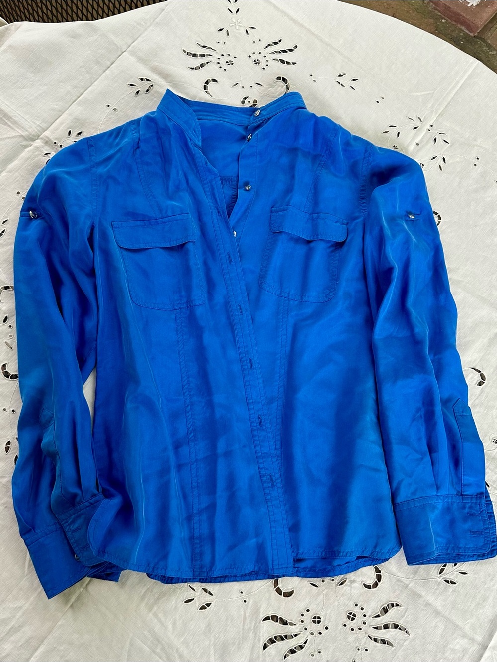 Michael Kors Silk Blue Button Down Shirt